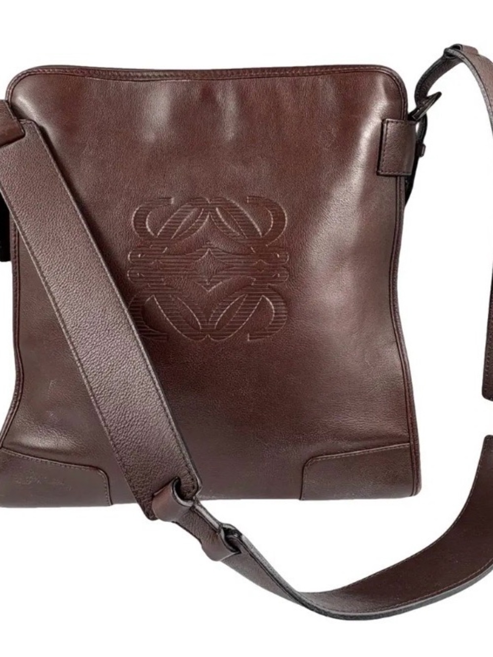 Loewe Anagram Leather Crossbody Messenger Bag - Brown